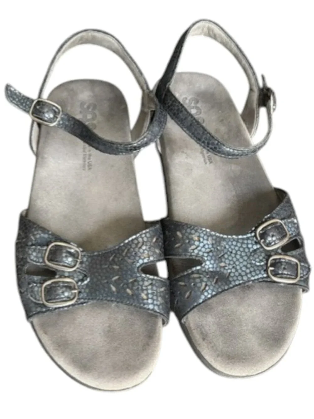 SAS Duo Quarter Strap Metallic Faux Reptile Leather Sandals - Blue - 9M